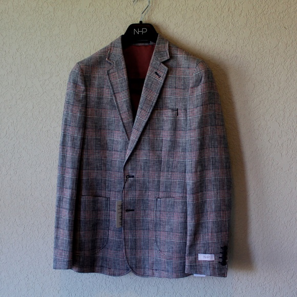 Linen Sportcoat NWT (NHP) Plaid Red & Blue 38R - Picture 1 of 6